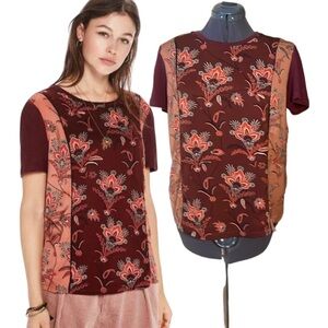 Scotch & Soda The Peaks Floral Print Panelled Crew-Neck T-shirt Size Medium